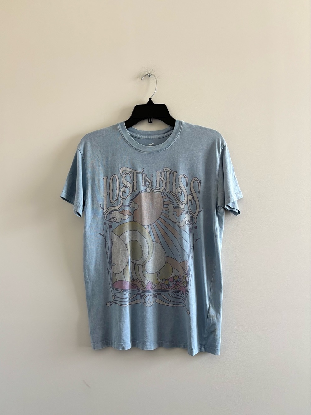 Hollister Graphic T-Shirt Blue Distressed Oversized Cotton Womens XXS Y2K Grunge